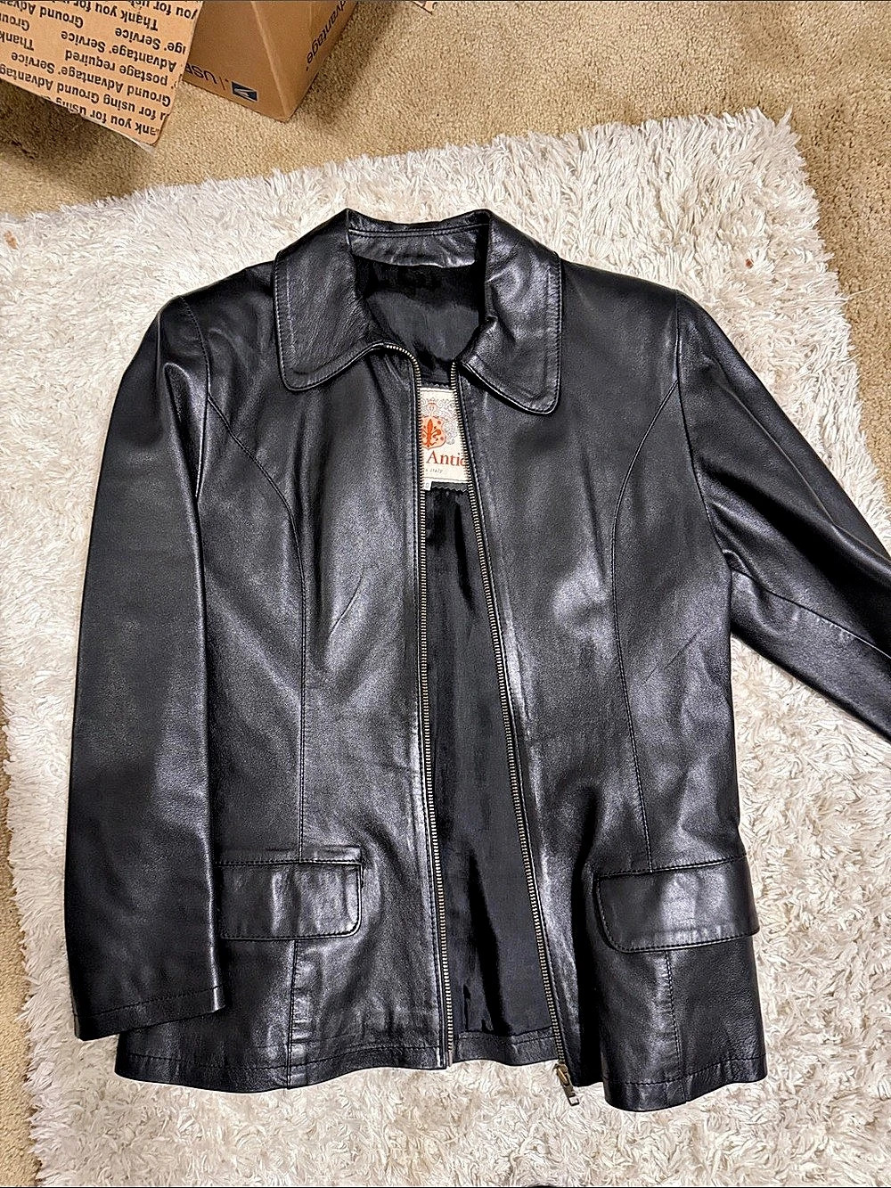 Borgo Antico Leather Jacket in Black Size 40